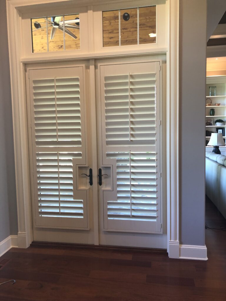 Custom plantation shutters on French doors